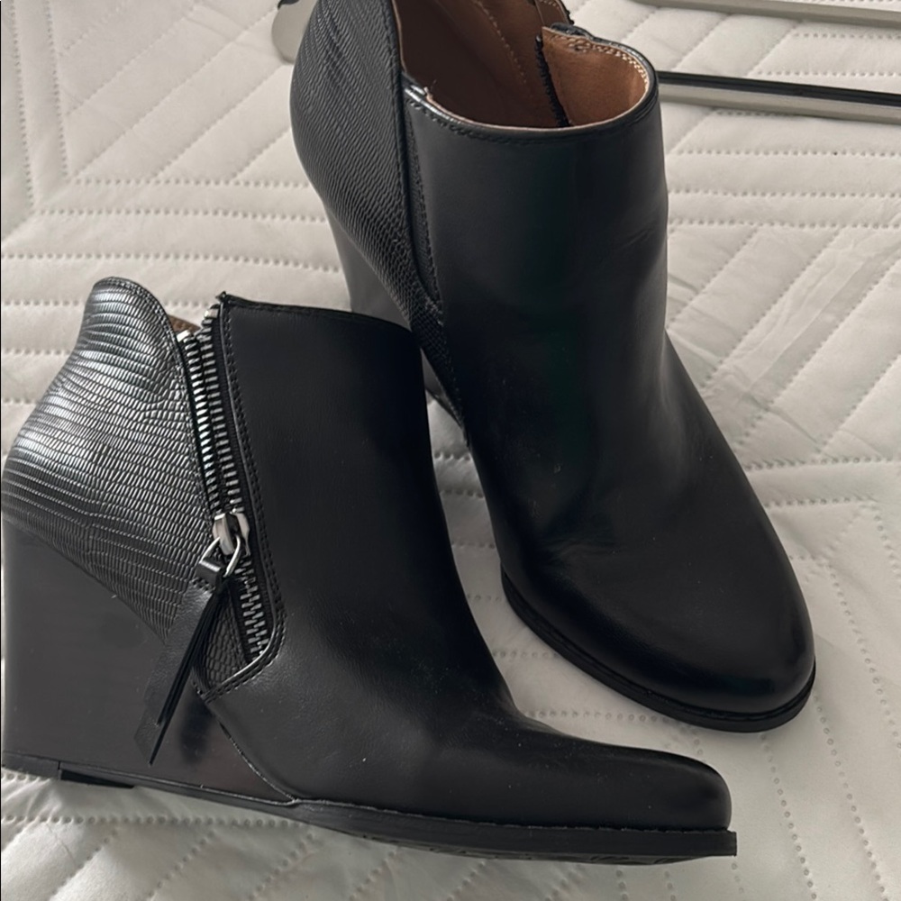 New Directions Black Ankle Booties with Wedge Heel